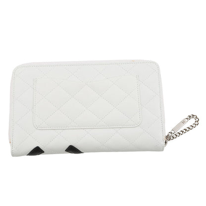 CHANEL Cambon Line Zip Around Long Cloth White/Black/PinkA26710 Calf Leather