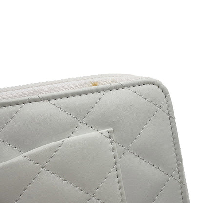 CHANEL Cambon Line Zip Around Long Cloth White/Black/PinkA26710 Calf Leather