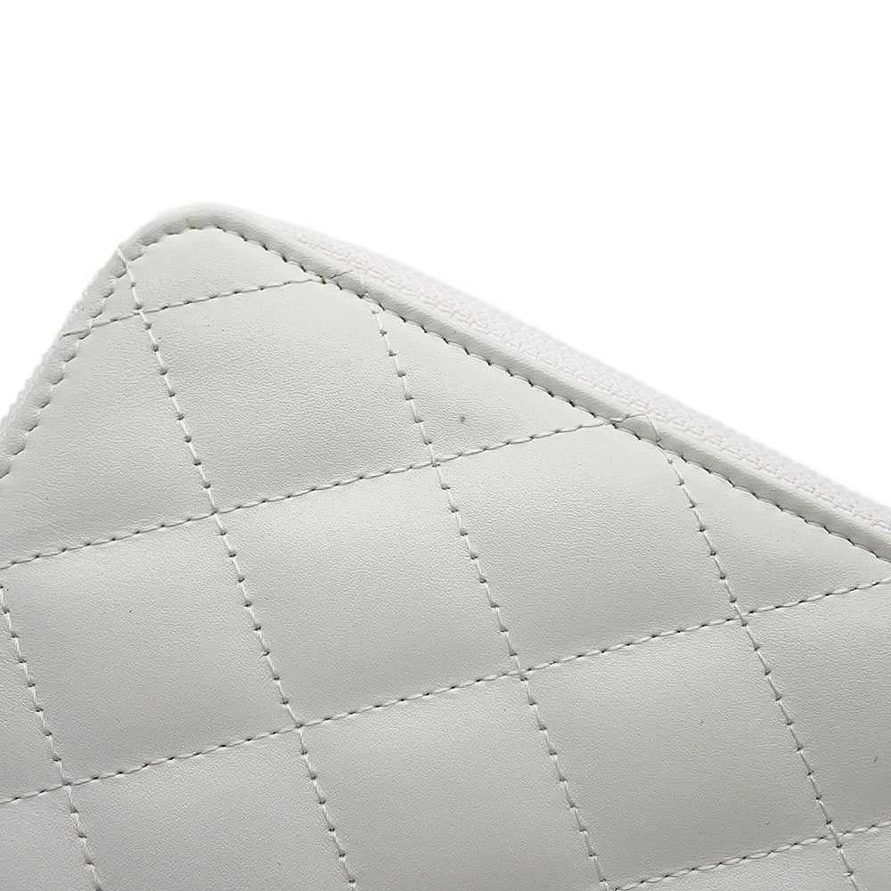 CHANEL Cambon Line Zip Around Long Cloth White/Black/PinkA26710 Calf Leather