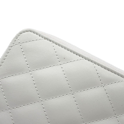 CHANEL Cambon Line Zip Around Long Cloth White/Black/PinkA26710 Calf Leather