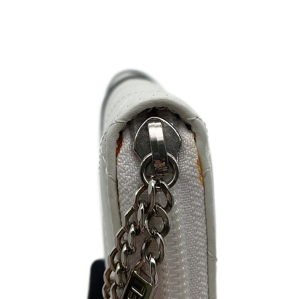 CHANEL Cambon Line Zip Around Long Cloth White/Black/PinkA26710 Calf Leather