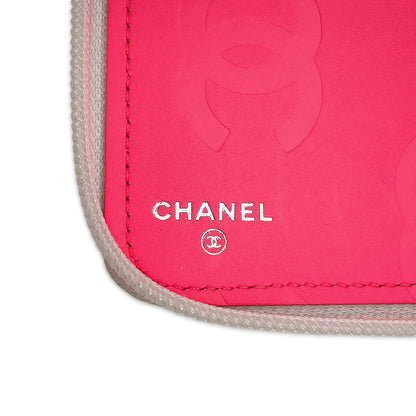 CHANEL Cambon Line Zip Around Long Cloth White/Black/PinkA26710 Calf Leather