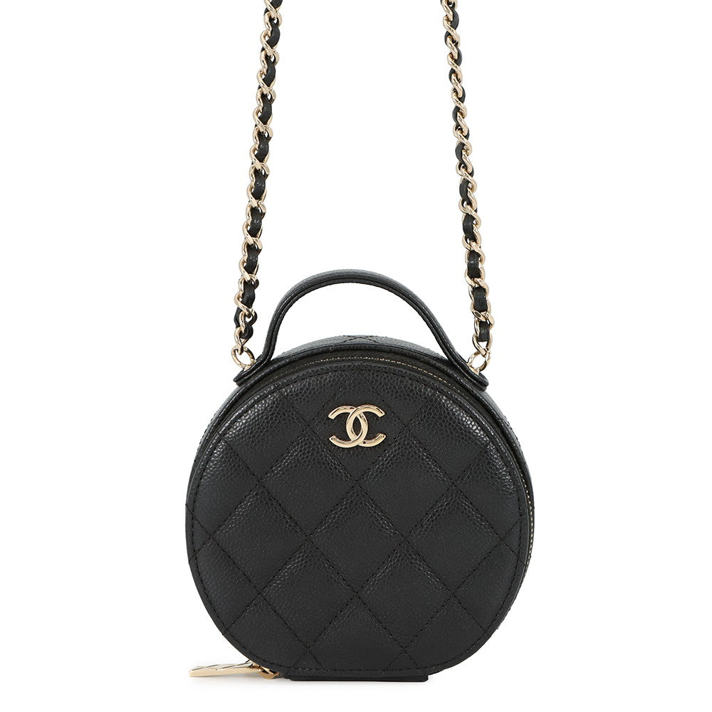 CHANEL Matelasse Round ChainShoulder Bag BlackAP2502 Caviar Leather