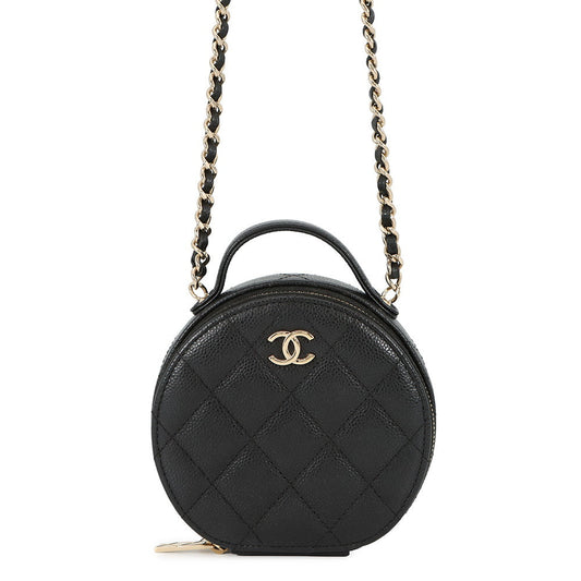 CHANEL Matelasse Round ChainShoulder Bag BlackAP2502 Caviar Leather