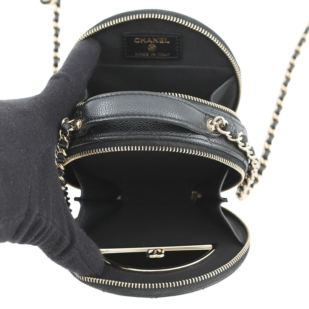 CHANEL Matelasse Round ChainShoulder Bag BlackAP2502 Caviar Leather