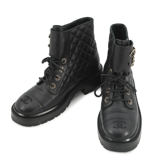 CHANEL Matelasse short boots BlackG36424 Leather Size 37.5C