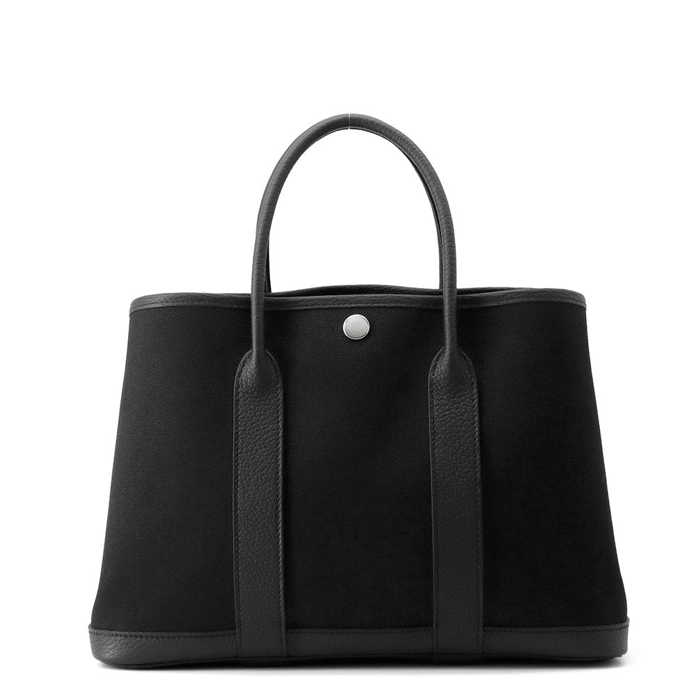 HERMES Garden Party Black Toile H Negonda Leather Size TPM