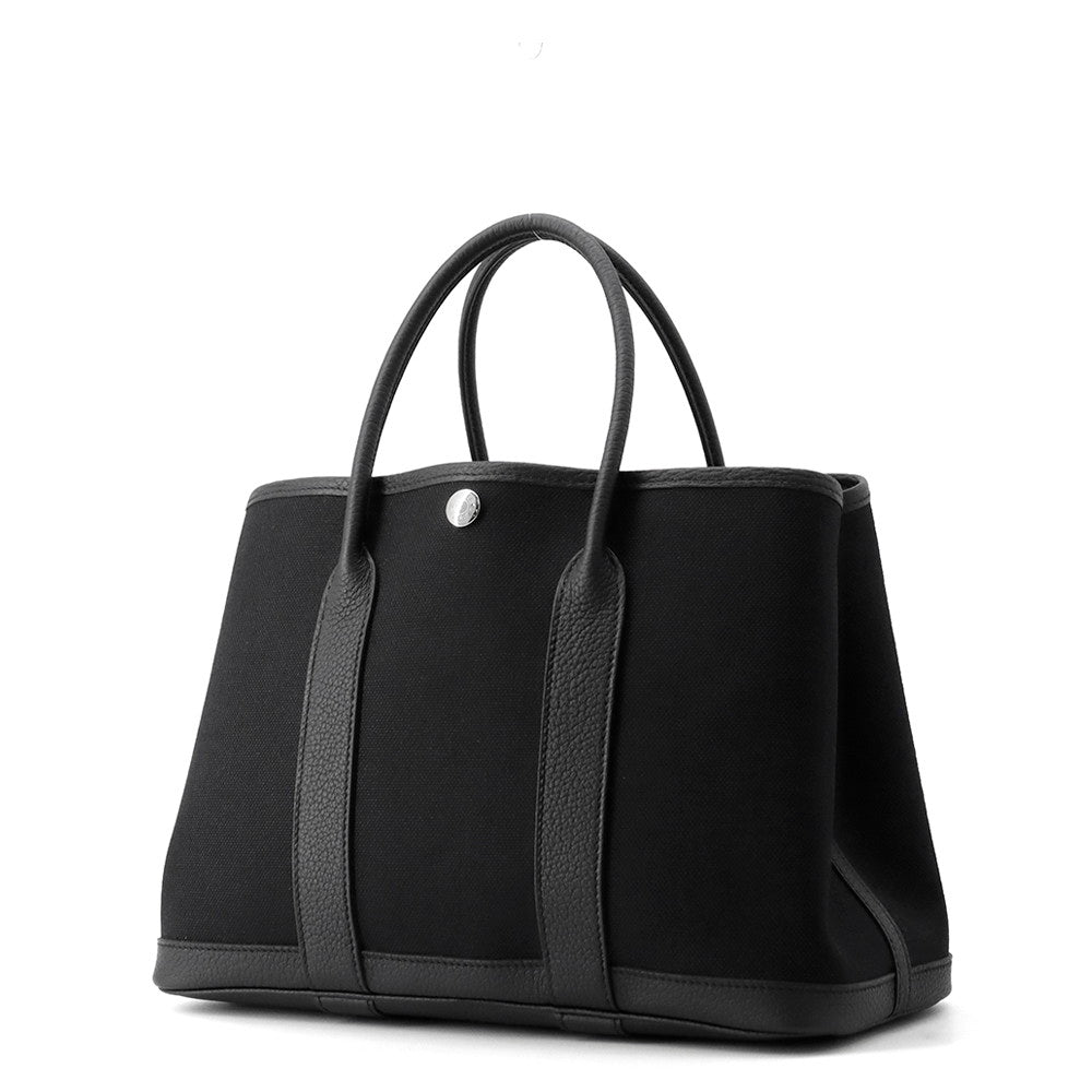 HERMES Garden Party Black Toile H Negonda Leather Size TPM