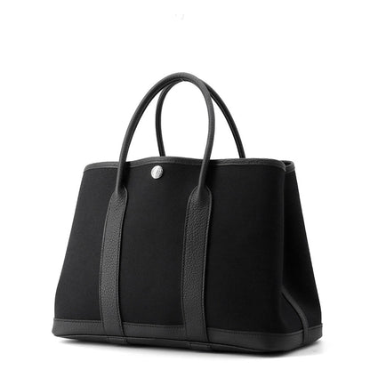 HERMES Garden Party Black Toile H Negonda Leather Size TPM