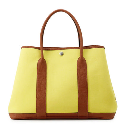 HERMES Garden Party Lime/Brown Toile Officier Negonda Leather Size PM