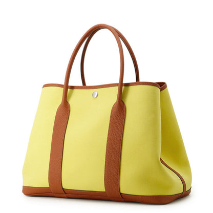 HERMES Garden Party Lime/Brown Toile Officier Negonda Leather Size PM