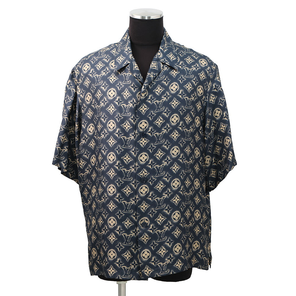 LOUIS VUITTON Open collar shirt Size L NavyHPS34W Silk100%
