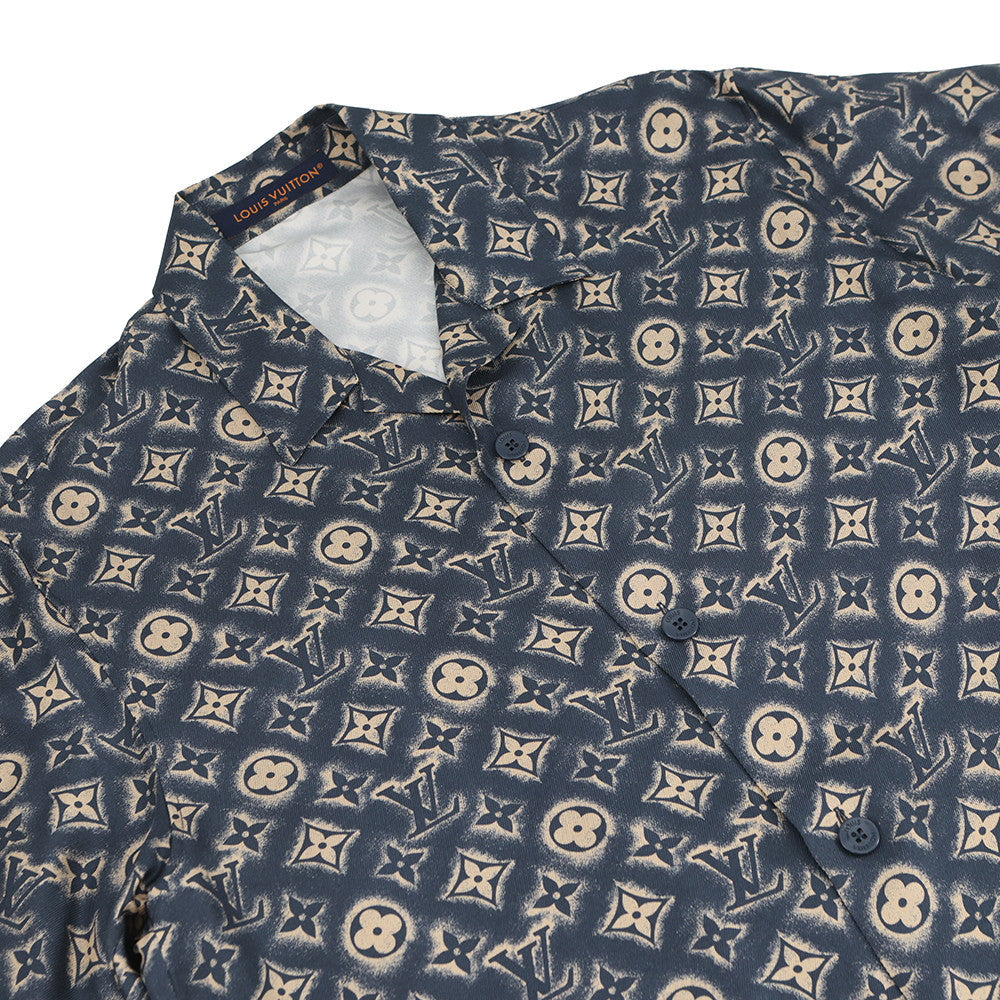 LOUIS VUITTON Open collar shirt Size L NavyHPS34W Silk100%