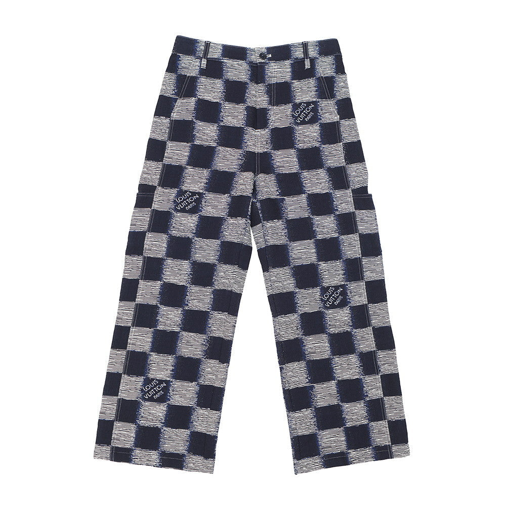 LOUIS VUITTON Damier Wool Pants Size 46 NavyHQP08W Wool 100% Cotton100%