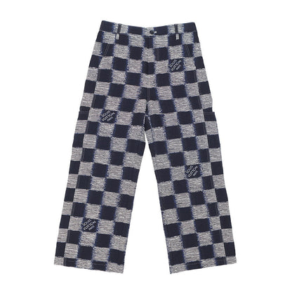 LOUIS VUITTON Damier Wool Pants Size 46 NavyHQP08W Wool 100% Cotton100%