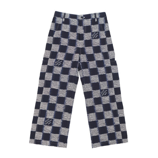 LOUIS VUITTON Damier Wool Pants Size 46 NavyHQP08W Wool 100% Cotton100%