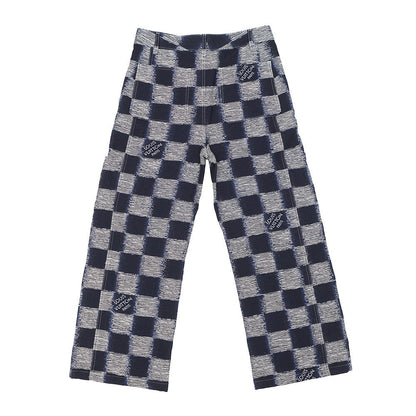 LOUIS VUITTON Damier Wool Pants Size 46 NavyHQP08W Wool 100% Cotton100%