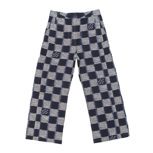 LOUIS VUITTON Damier Wool Pants Size 46 NavyHQP08W Wool 100% Cotton100%