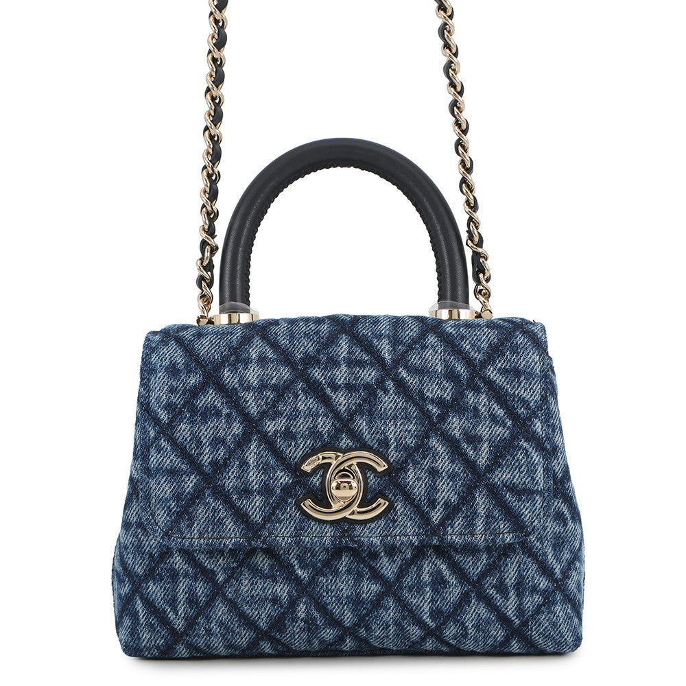 CHANEL Coco Handle 2wayChainShoulder BlueAP4244 Washed Denim Calf Leather Size Mini mini