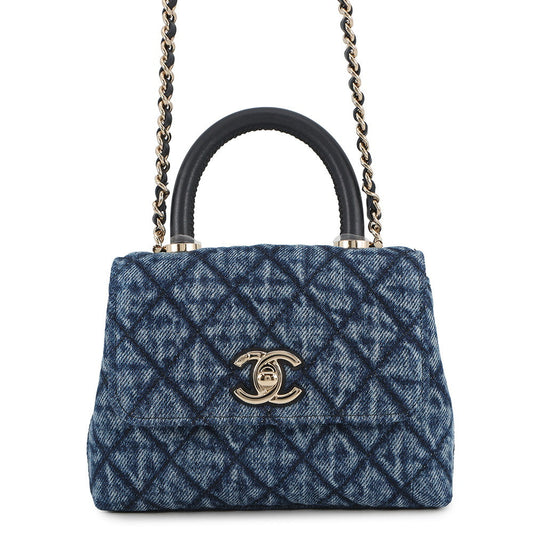 CHANEL Coco Handle 2wayChainShoulder BlueAP4244 Washed Denim Calf Leather Size Mini mini