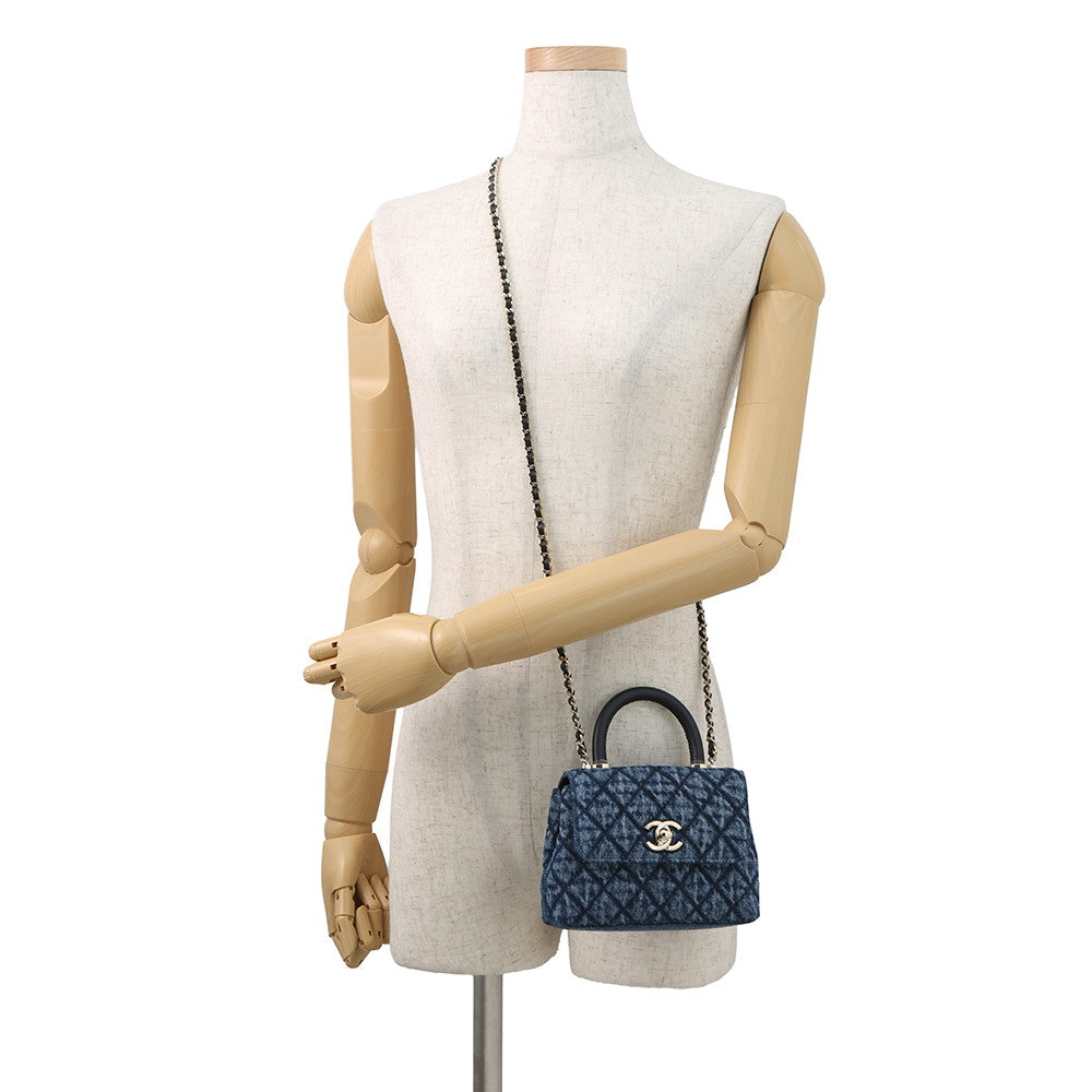 CHANEL Coco Handle 2wayChainShoulder BlueAP4244 Washed Denim Calf Leather Size Mini mini