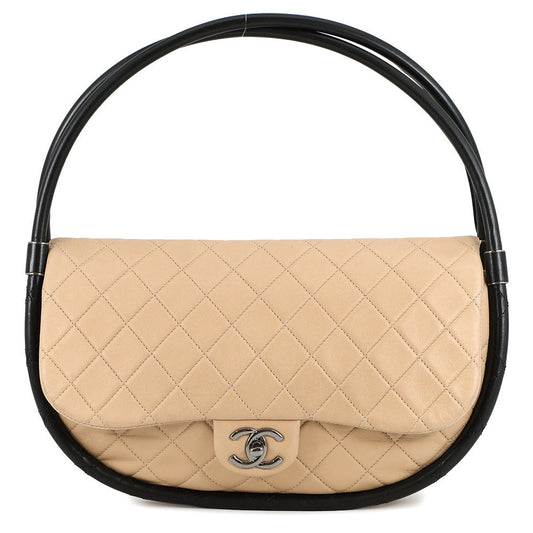 CHANEL Matelasse Hula Hoop Handbag Beige/BlackA66222 Lambskin