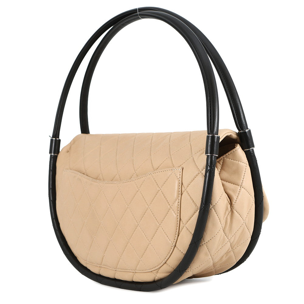 CHANEL Matelasse Hula Hoop Handbag Beige/BlackA66222 Lambskin
