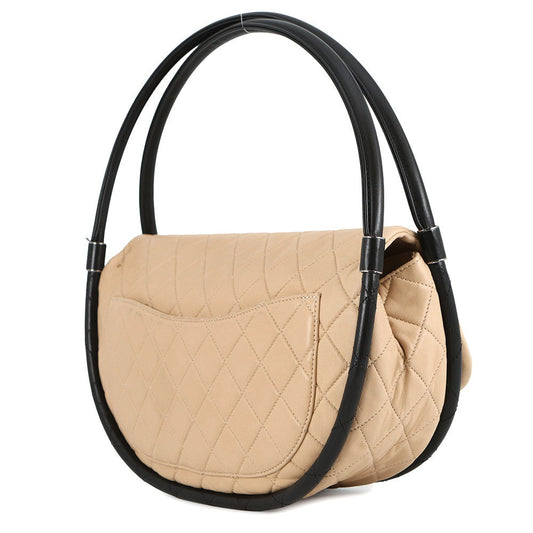 CHANEL Matelasse Hula Hoop Handbag Beige/BlackA66222 Lambskin