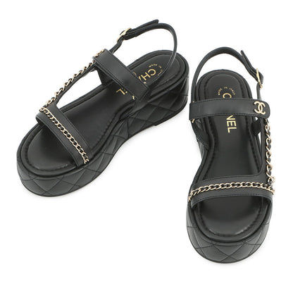 CHANEL Chain strap Sandals BlackG46300 Leather Size 38