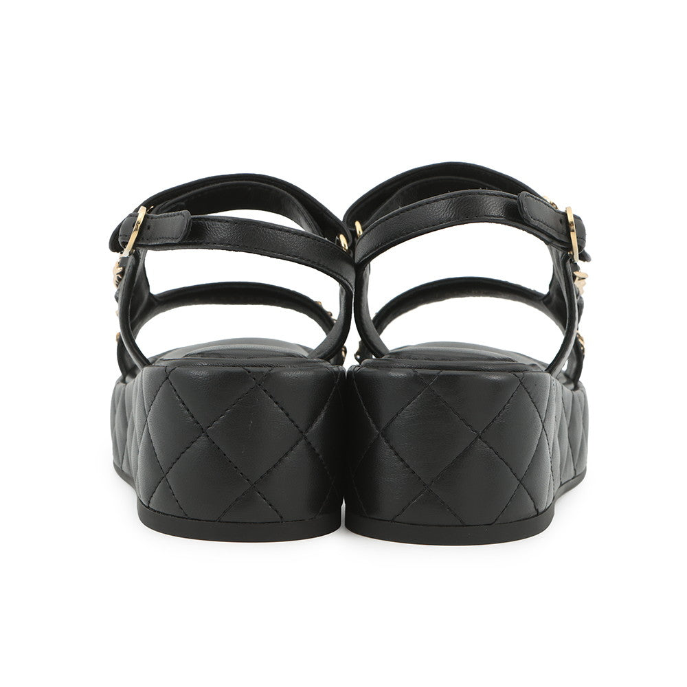 CHANEL Chain strap Sandals BlackG46300 Leather Size 38