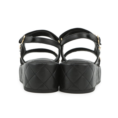CHANEL Chain strap Sandals BlackG46300 Leather Size 38