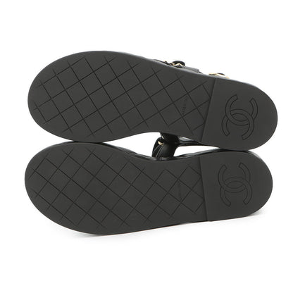 CHANEL Chain strap Sandals BlackG46300 Leather Size 38