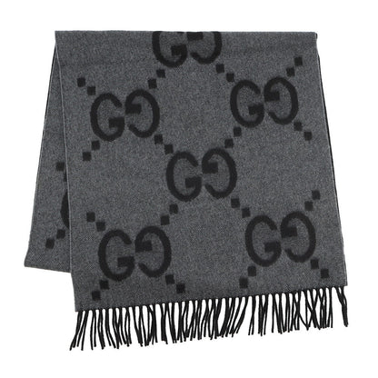 GUCCI GG Jacquard Scarf Gray/Black674275 Cashmere100%