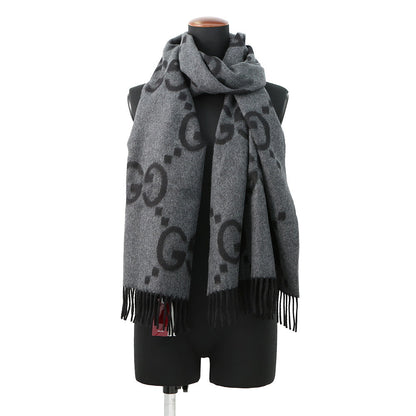 GUCCI GG Jacquard Scarf Gray/Black674275 Cashmere100%