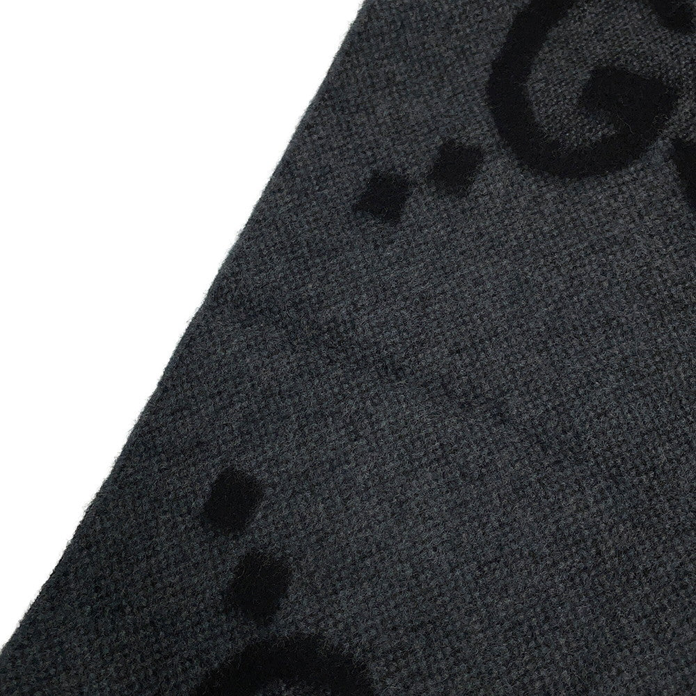 GUCCI GG Jacquard Scarf Gray/Black674275 Cashmere100%