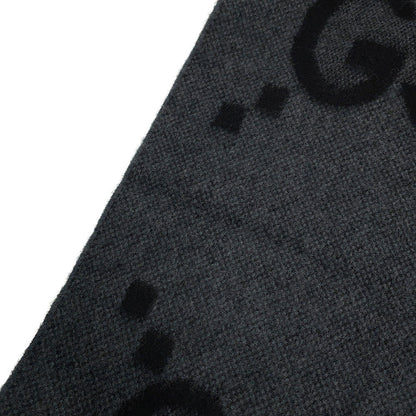 GUCCI GG Jacquard Scarf Gray/Black674275 Cashmere100%