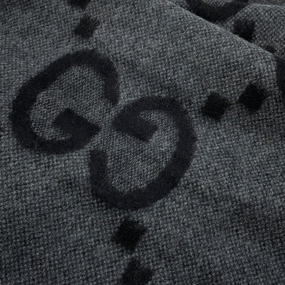 GUCCI GG Jacquard Scarf Gray/Black674275 Cashmere100%