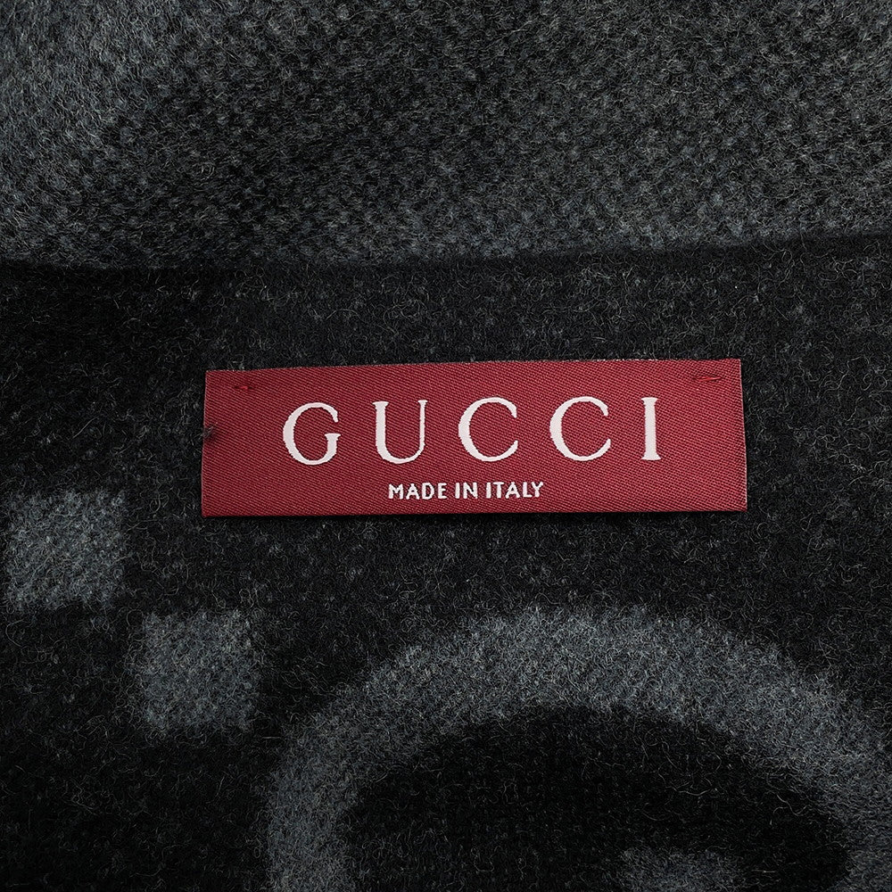 GUCCI GG Jacquard Scarf Gray/Black674275 Cashmere100%