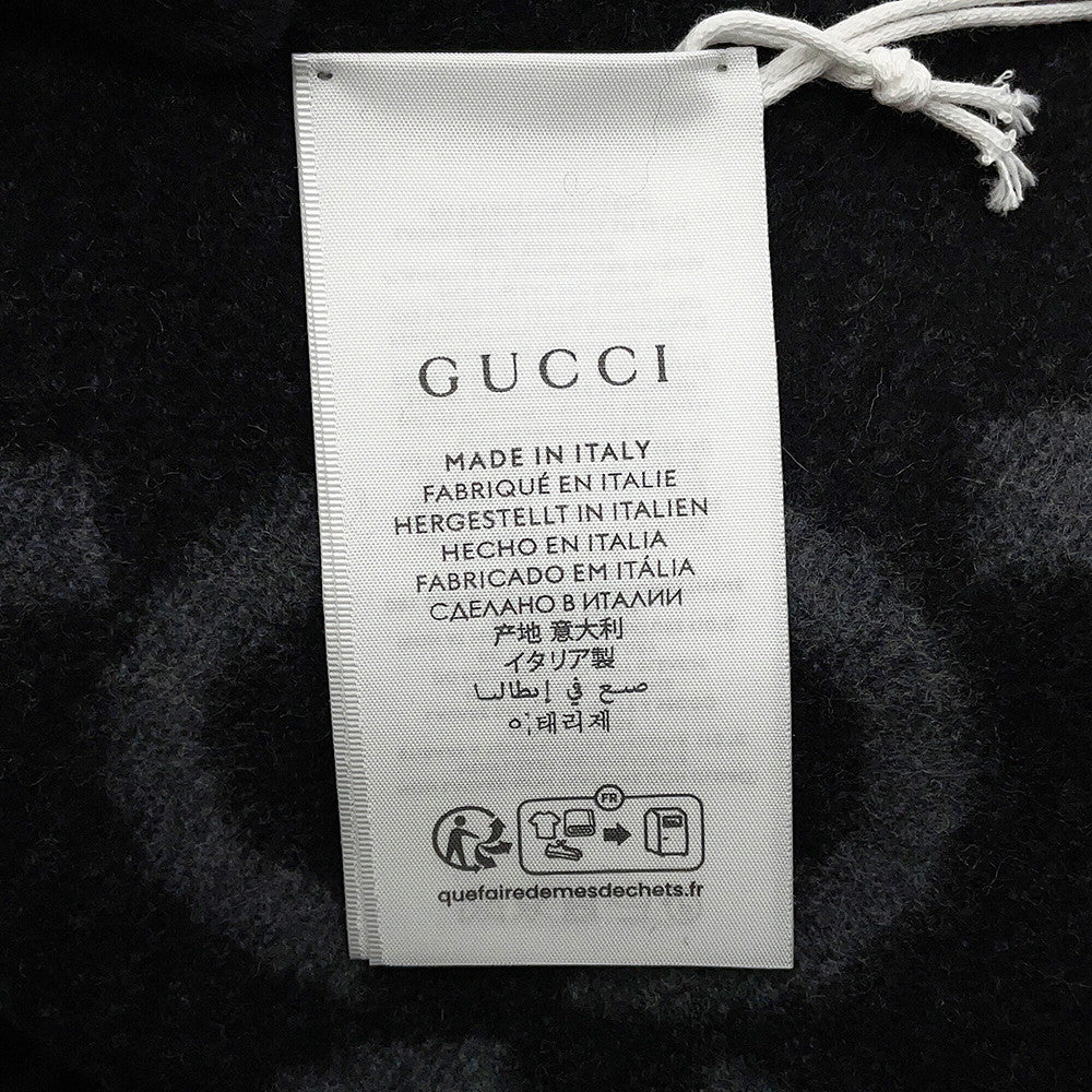 GUCCI GG Jacquard Scarf Gray/Black674275 Cashmere100%