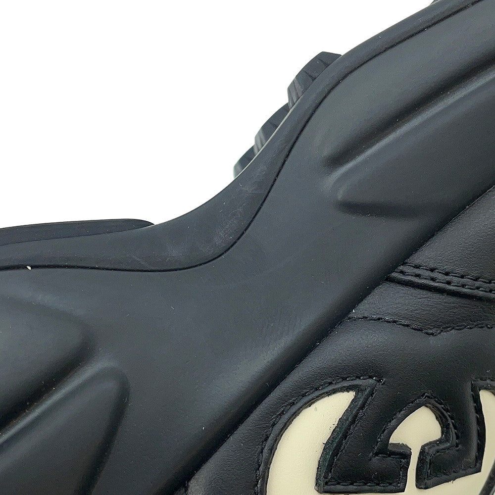 GUCCI Lighton Sneakers Black757857 CowhideLeather Size 9 1/2(Approximately11.2")