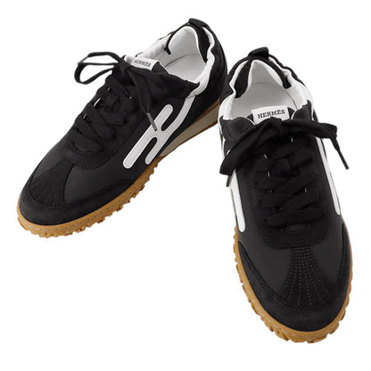 HERMES Sneakers 《Jet》 BlackH252013Z 02350 Parachute Fabric Chèvre Velour Size 37