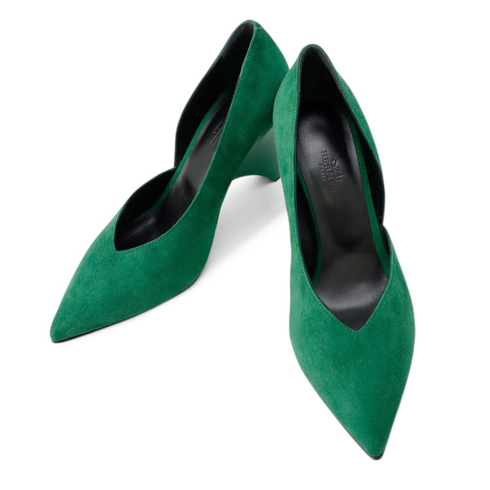 HERMES Fatal 85 Pumps Green suede Size 38