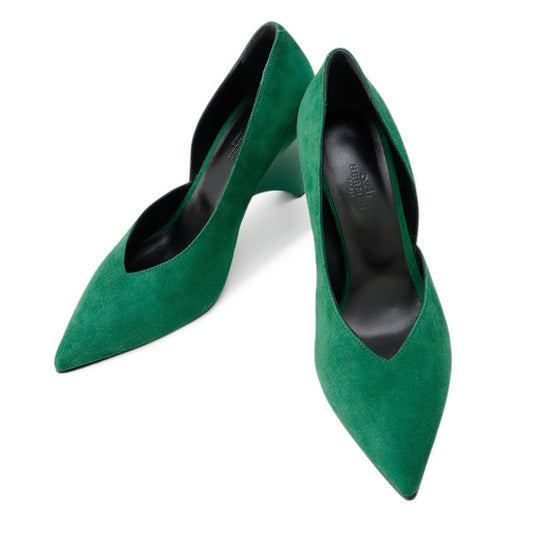 HERMES Fatal 85 Pumps Green suede Size 38