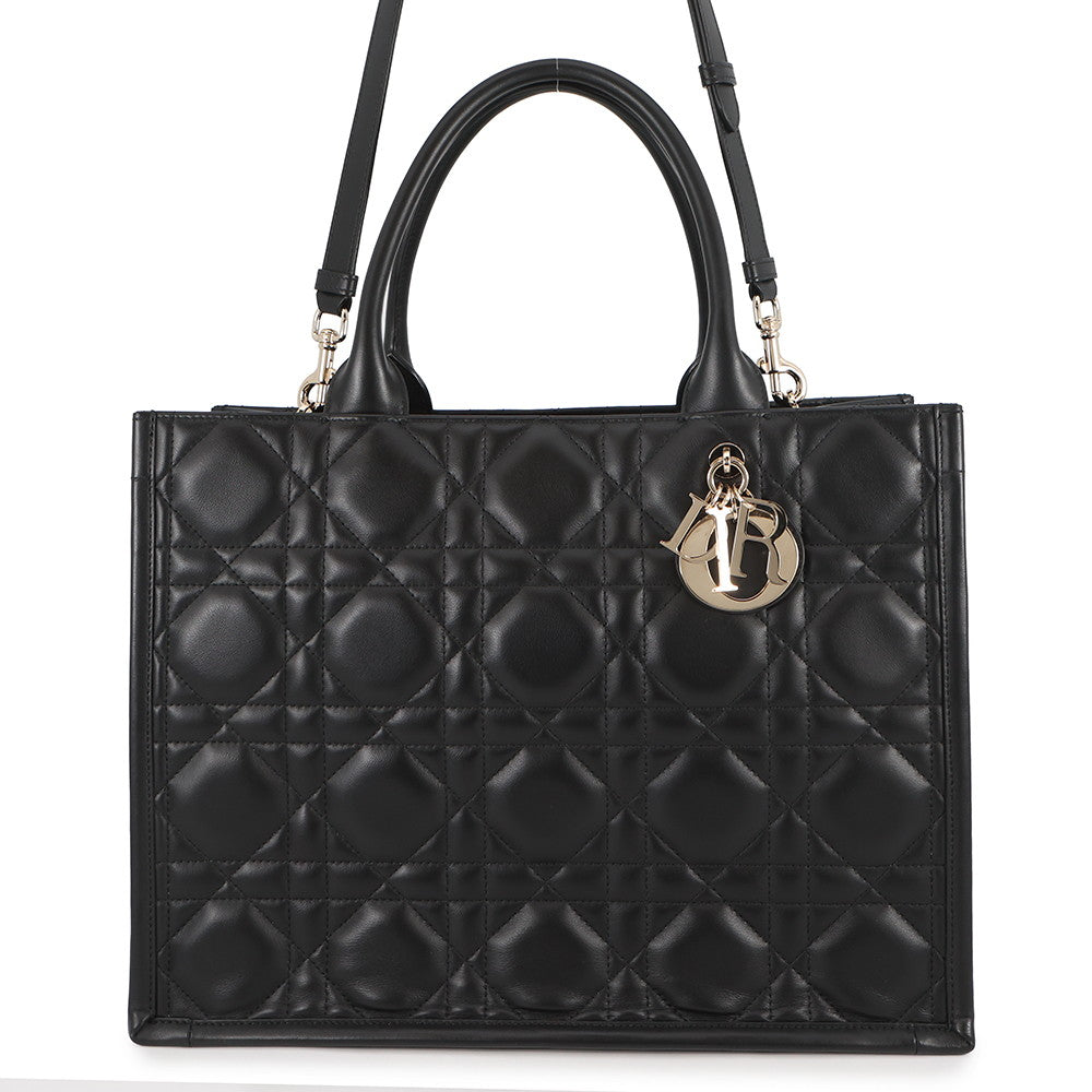 Dior Macrocannage Book Tote Bag BlackM1324OWHP Calf Leather Size Medium