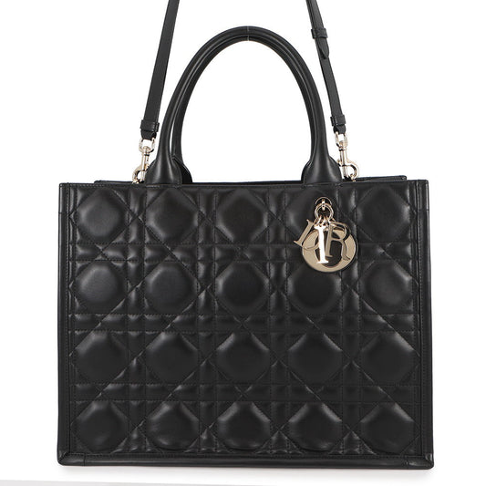 Dior Macrocannage Book Tote Bag BlackM1324OWHP Calf Leather Size Medium