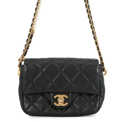CHANEL Mini Matelasse Pearl Chainshoulder Bag BlackAS2855 Lambskin