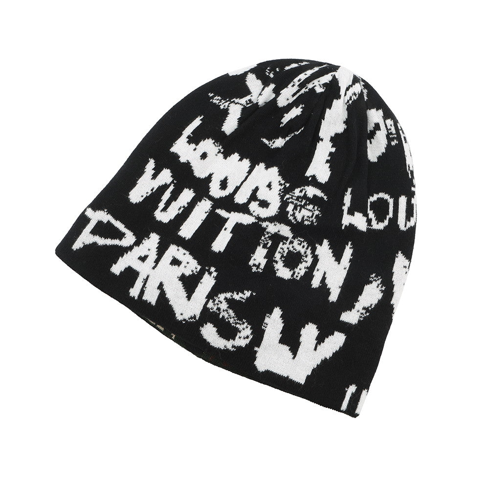 LOUIS VUITTON Scribble Beanie LV Fit Size s Black/White/GreenM5278A Cotton100%