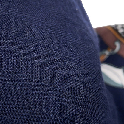 HERMES Giant Square Triangle Folding Canopy Carriage Size 140 Navy/White/Caban/Tabac Cashmere70% Silk30%