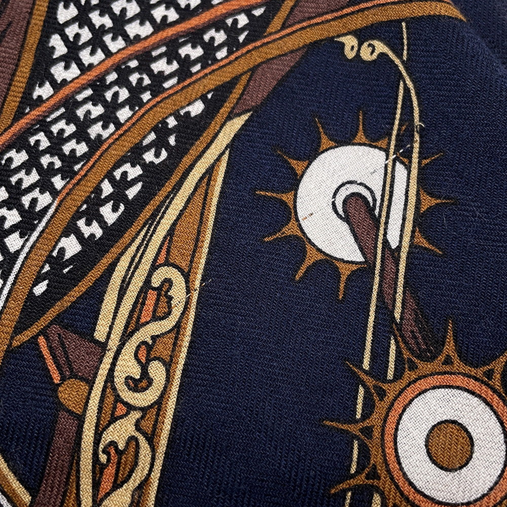 HERMES Giant Square Triangle Folding Canopy Carriage Size 140 Navy/White/Caban/Tabac Cashmere70% Silk30%