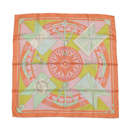 HERMES Carre SEXTANTS sextant Size 90 Orange/Pink/Multicolor Silk100%
